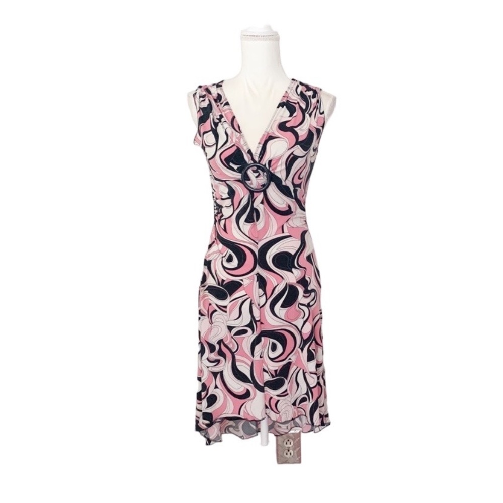 Speechless Pink Black White Sleeveless V Neck Dress Size Small